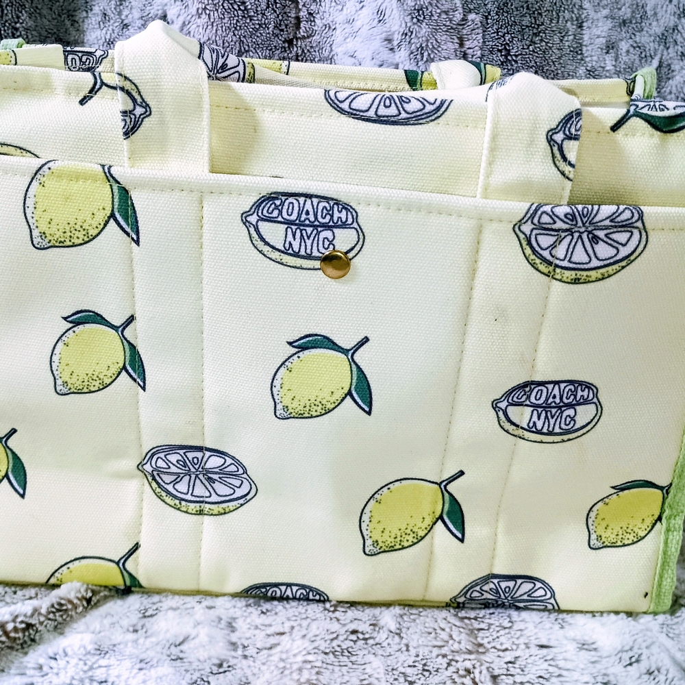 Coach New York Lemon Print Tote Bag - Cream and Green - Picture 5 of 7